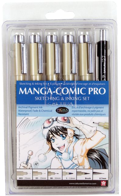 PIGMA MANGA-COMIC PRO PEN SET 6 PIECE